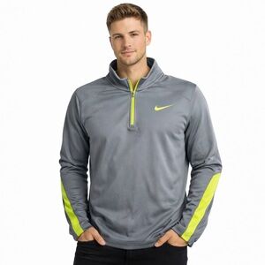Nike Therma-Fit Quarter Zip Pullover Gray Neon Yellow Men’s Size‎ Large